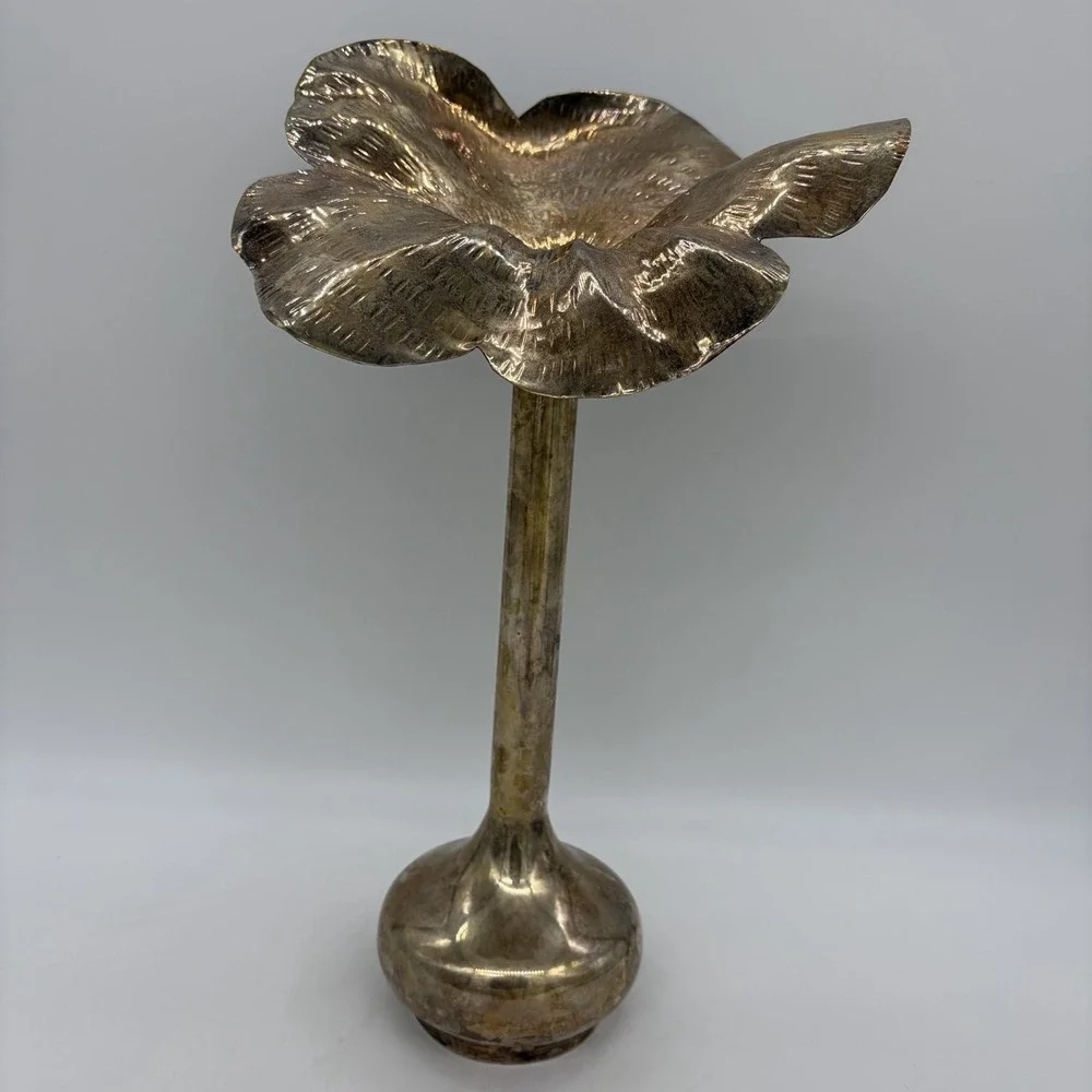 Vtg Silverplate Lotus Flower Candleholder/Vase 15